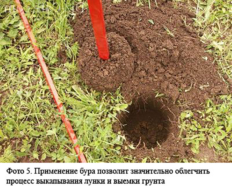 Применение бура позволит значительно облегчить процесс выкапывания лунки и выемки грунта