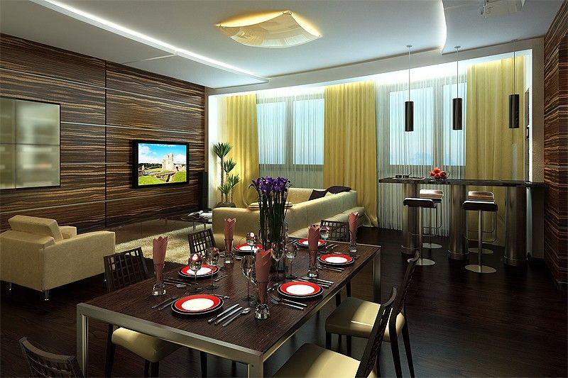 Важные акценты создаются в столовой гостиной при помощи цвета и света.